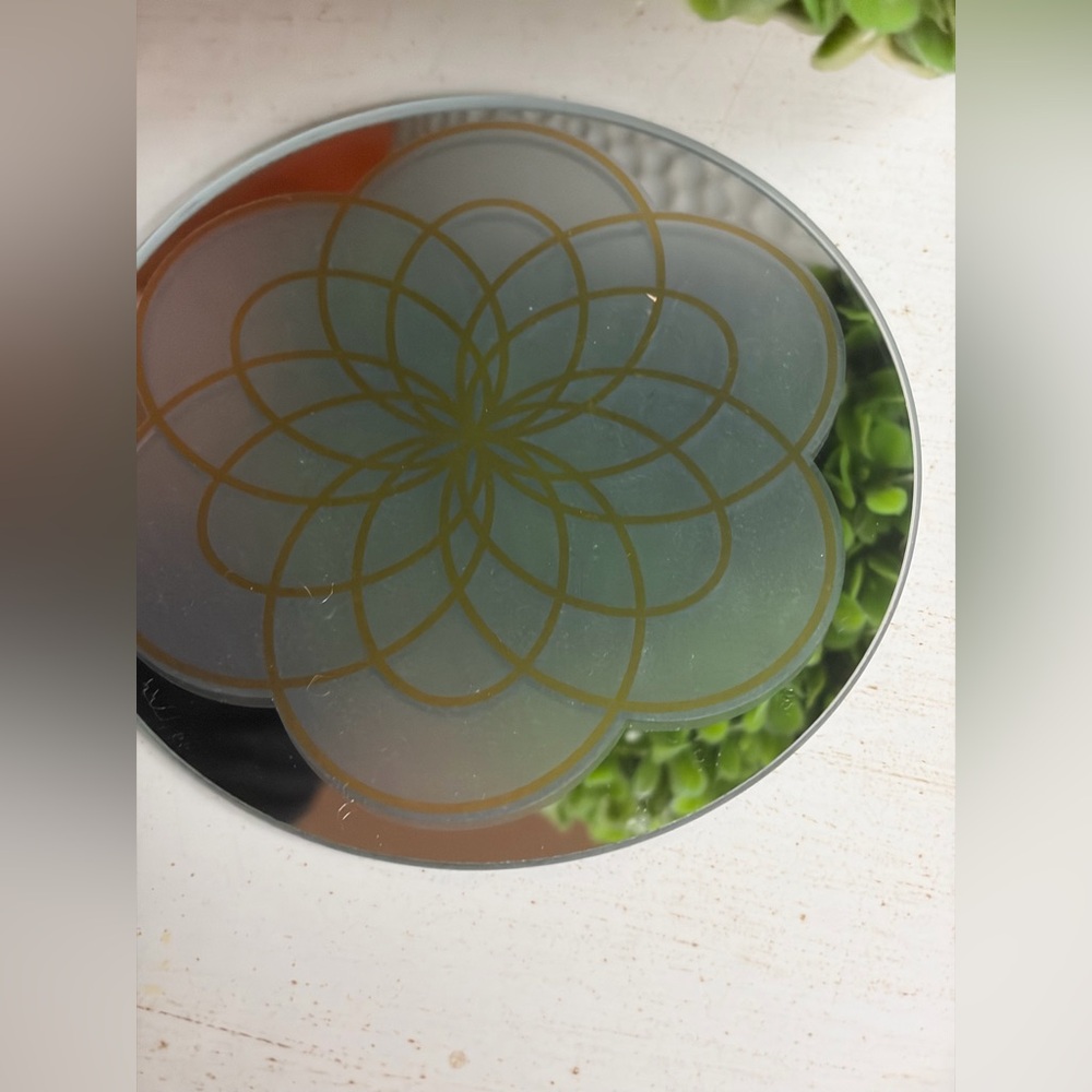 BOGO Custom designed circular mirror with gold swirl detail